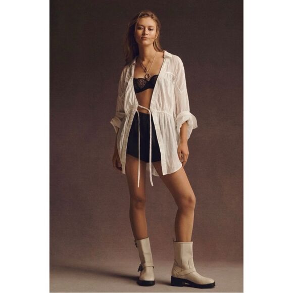 NEW By Anthropologie Black Linen Pull-On Elastic Waist Tap Cheeky Shorts Medium - Picture 5 of 6